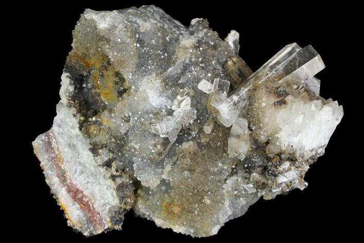 Transparent Columnar Calcite Crystals on Druzy Quartz #164000